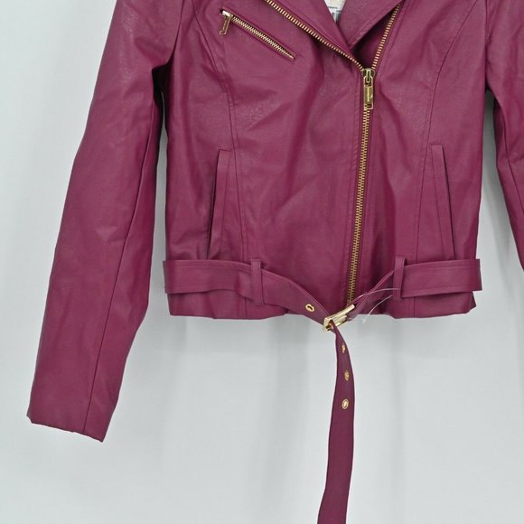 NEW MICHAEL MICHAEL KORS Women's Sz S Burgundy Biker Vegan Leather Moto Jacket - Picture 4 of 11